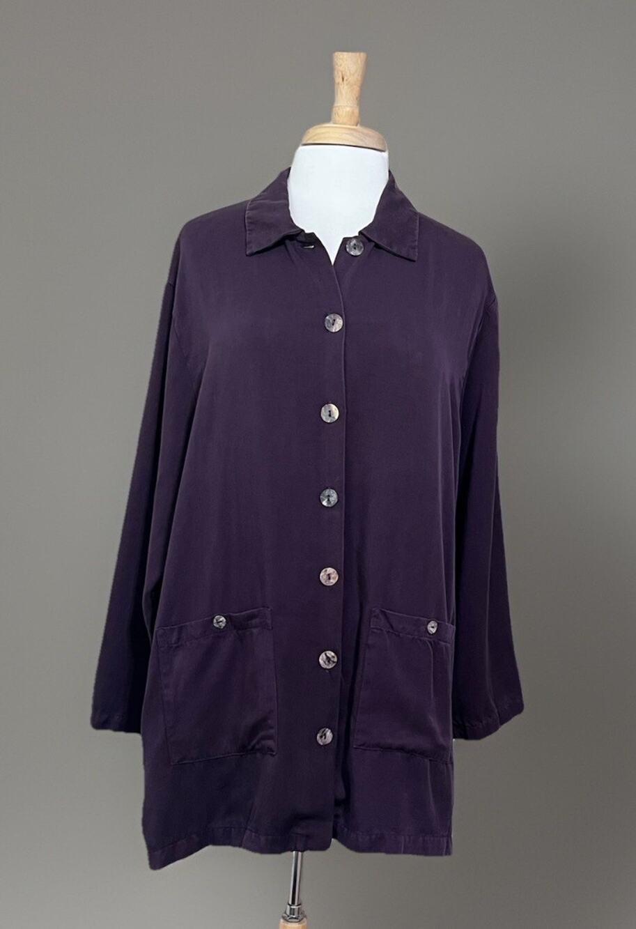 Bryn Walker Paulette Button-Down Top Jacket Deep Purple sz S Lagenlook Casual